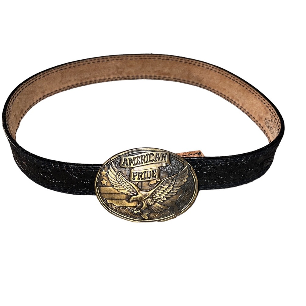 NOCONA black leather belt with American Pride Eagle buckle size 28